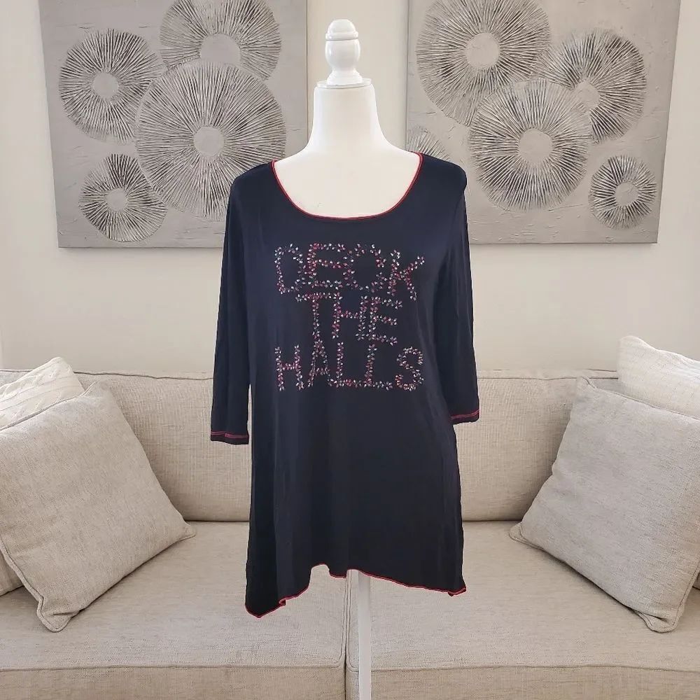 Vanilla Sugar 3/4 Sleeve "Deck The Halls" Tunic Top sz Xl